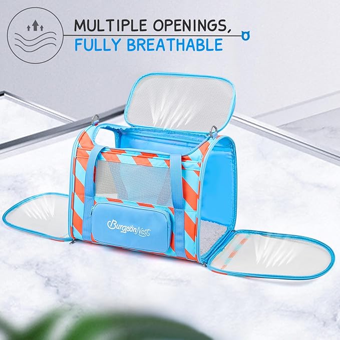 BurgeonNest Cat Carrier, Dog Cat Carriers for Large Medium Cats Under 20 lbs, Soft Sided Pet Carrier, Collapsible Travel Carry Puppy Kitten Cat Carrier with Big Side Bag (Medium, Blue-Orange)-PawvioPets
