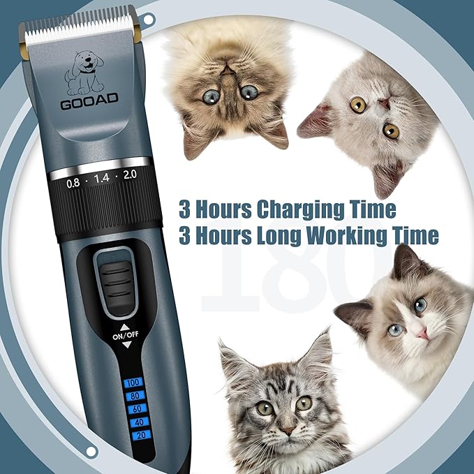 Cat Clippers, Professional Grooming Kit, Cordless Clippers for Thick Coats, Hair Trimmer, Low Noise Shaver Quiet Pet Tools Cats Dogs (Blue), 1.0 Count-PawvioPets