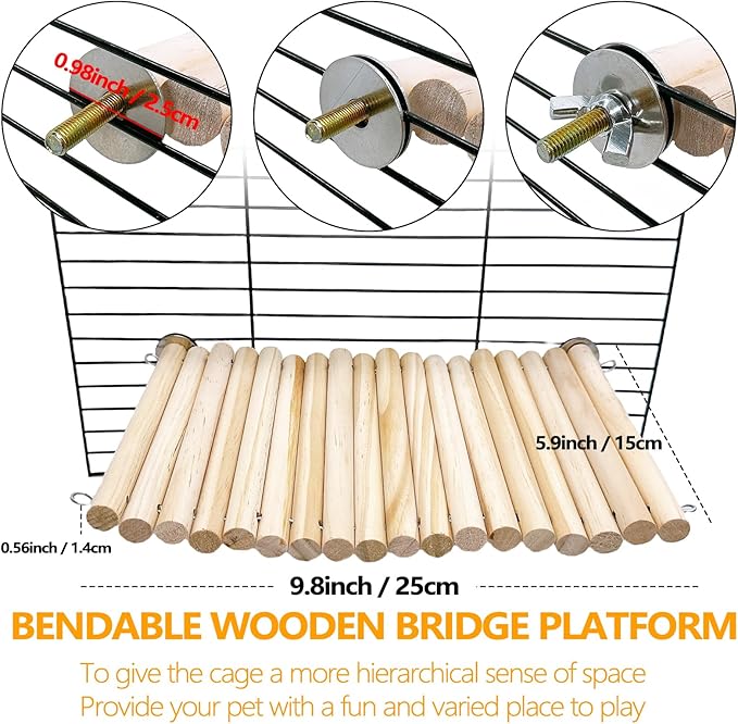 2Pcs Chinchilla Wood Ledge Hamster Wooden Flexible Platform Perch Climbing Toys Cage Accessories for Rat Mouse Sugar Glider Small Animal-PawvioPets