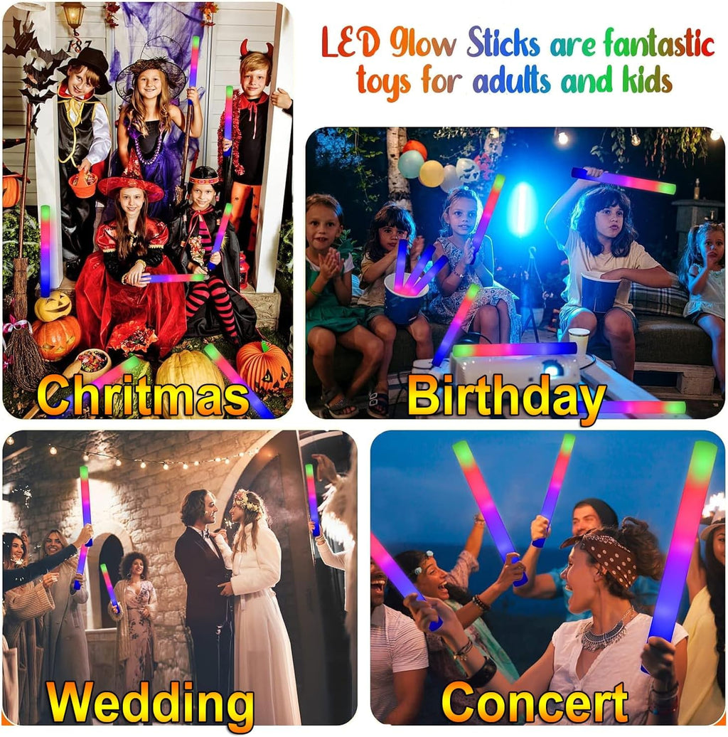 LifBetter Light Up Glow Sticks Bulk, LED Foam Sticks in The Dark with 3 Modes Flashing Led Foam Multicolor Batons Light up Party Favors for Birthdays, Weddings, Concerts, Festivals (45pcs)