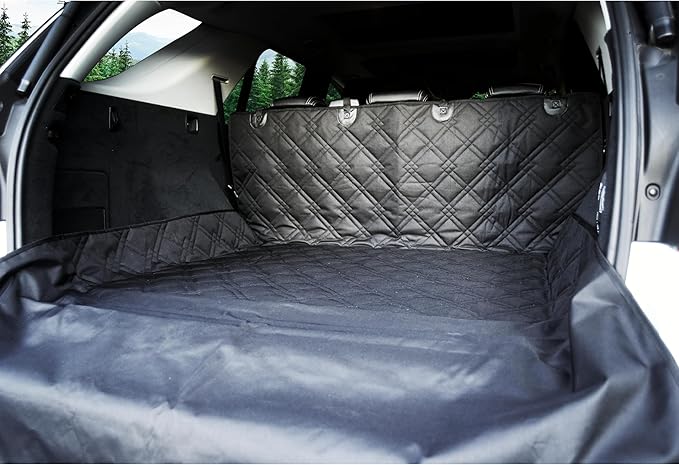 Bulldogology SUV Cargo Liner for Dogs 55"x106" Heavy Duty Pet Trunk Cargo Cover - Dog Car Seat Cover Waterproof Nonslip - Dog Hair, Muddy Paws, Scratches Cover Protector for Cars Vans (X-Large, Black)-PawvioPets