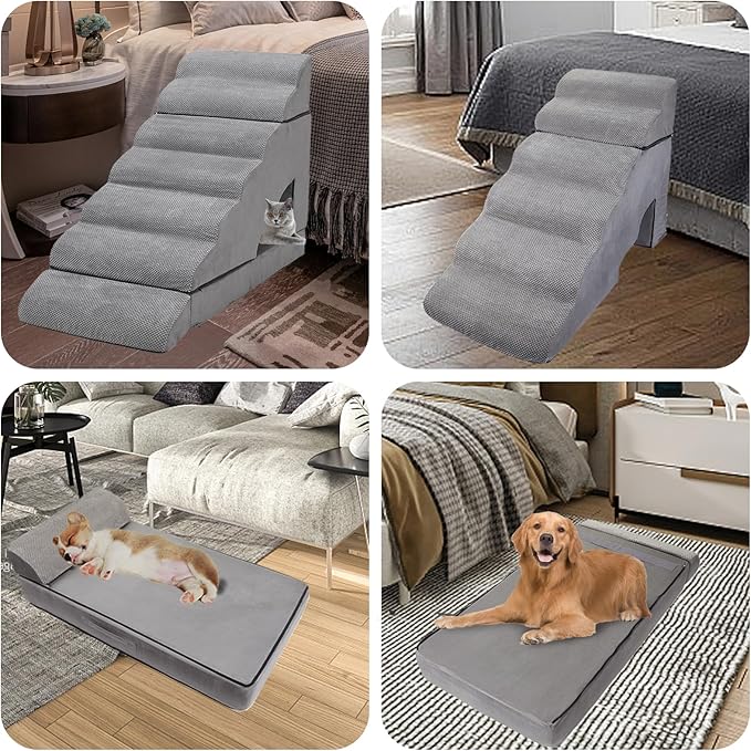 Dog Stairs & Steps for High Beds 30-36 inches High Tall, LitaiL Pet Stairs/Steps for High Beds 34 inch High for Small Large Dogs, Non-Slip 7 Steps Dog Ramps for Old Dogs/Cats-PawvioPets