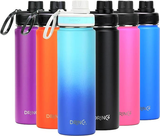 DRINCO Stainless Steel Water Bottle Spout Lid Vacuum Insulated Double Wall Water Bottle Wide Mouth (40oz 32oz 22oz 18oz 14oz) Leak Proof Keeps Cold or Hot (22 oz, 22oz Morning Sky Blue)-PawvioPets