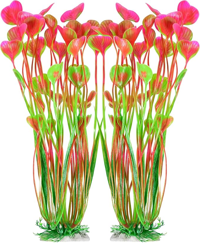 AQUANEAT Artificial Fish Tank Plants, Plastic Aquarium Accessories Large, 15.5 inch Pink Decorations, 2pcs-PawvioPets