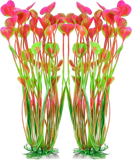 AQUANEAT Artificial Fish Tank Plants, Plastic Aquarium Accessories Large, 15.5 inch Pink Decorations, 2pcs-PawvioPets