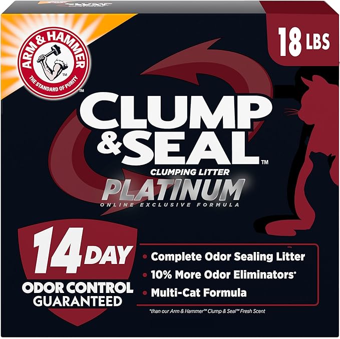 ARM & HAMMER Clump & Seal Platinum Clumping Cat Litter Odor Control, Multi-Cat, 14-Day Odor Control, Online Exclusive Formula, 18 Lbs-PawvioPets