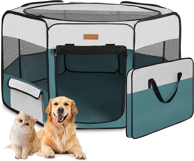 Dog Playpen, Portable Pet Play Pen for Cat, Puppies, Rabbits, Chickens, Foldable Large-Capacity Pet Tent for Indoor/Outdoor Travel Camping Blue-PawvioPets