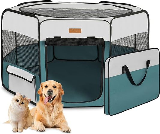 Dog Playpen, Portable Pet Play Pen for Cat, Puppies, Rabbits, Chickens, Foldable Large-Capacity Pet Tent for Indoor/Outdoor Travel Camping Blue-PawvioPets