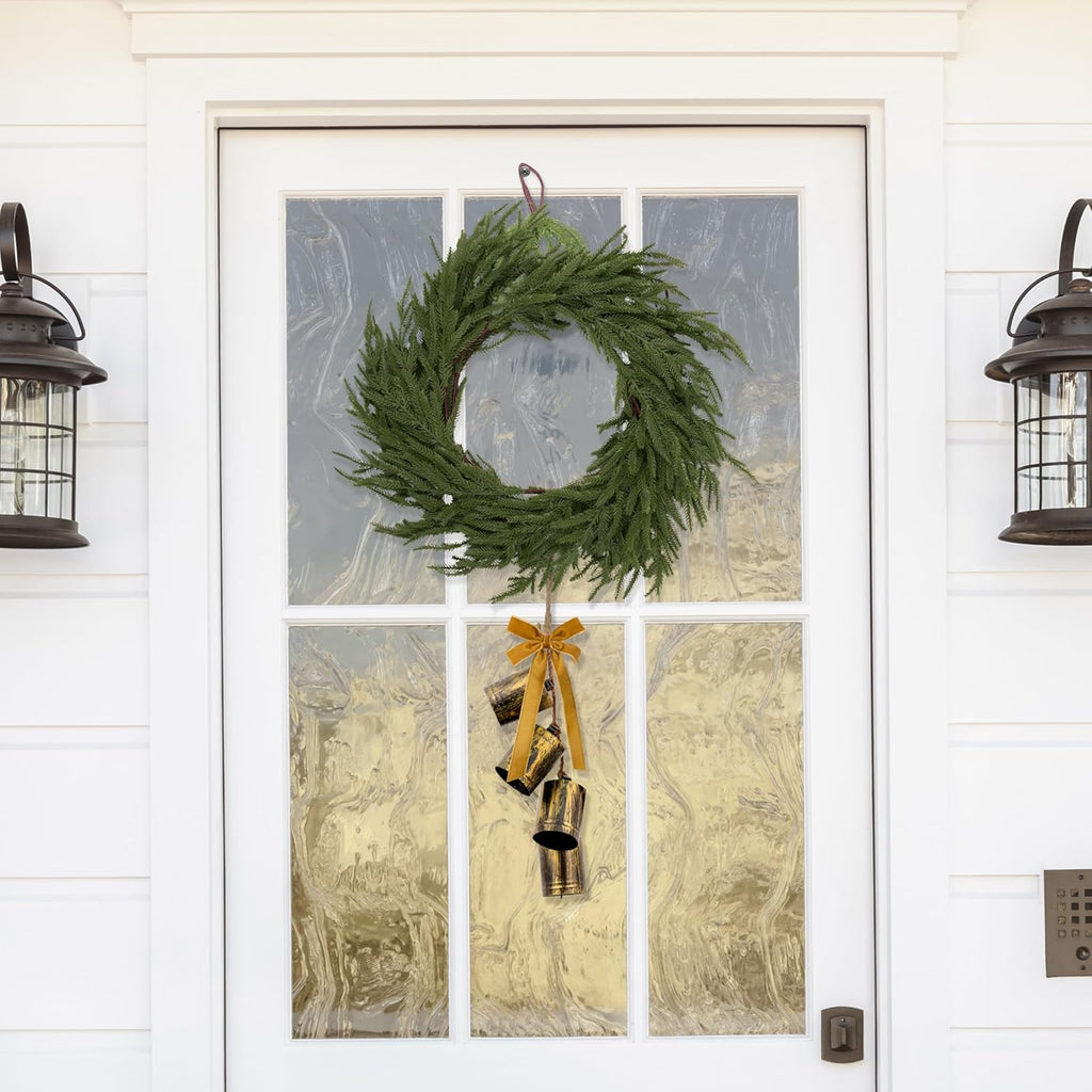 2 Pcs 6FT Christmas Garlands Norfolk Pine Garland - Real Touch Winter Pine Garland, Artificial Norfolk Tree for Indoor Outdoor Holiday Decor, Fireplace Mantel, Door, Porch (Yellow Bell)