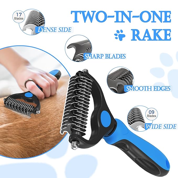4 in 1 Cat Grooming Brush Self Cleaning Slicker Brush Dematting Tool for Dogs & Cats Haired Pets Skin Friendly, Deshedding Tool, Suitable for Pet Supplies Accessories, Blue-PawvioPets