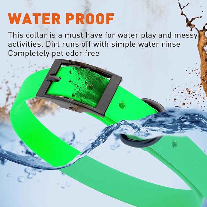 Dogline Biothane Waterproof Dog Collar Strong Coated Nylon Webbing with Black Hardware Odor- Proof for Easy Care Easy to Clean High Performance Fits Small Medium or Large Dogs, Tropical Green-PawvioPets