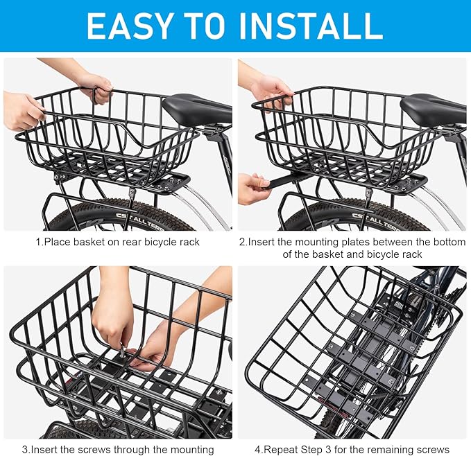 CXWXC Rear Bike Basket - Bicycle Rear Basket with Cargo Net and Waterproof Cover - Rear Mount Aluminium Bike Basket Large Capacity-PawvioPets