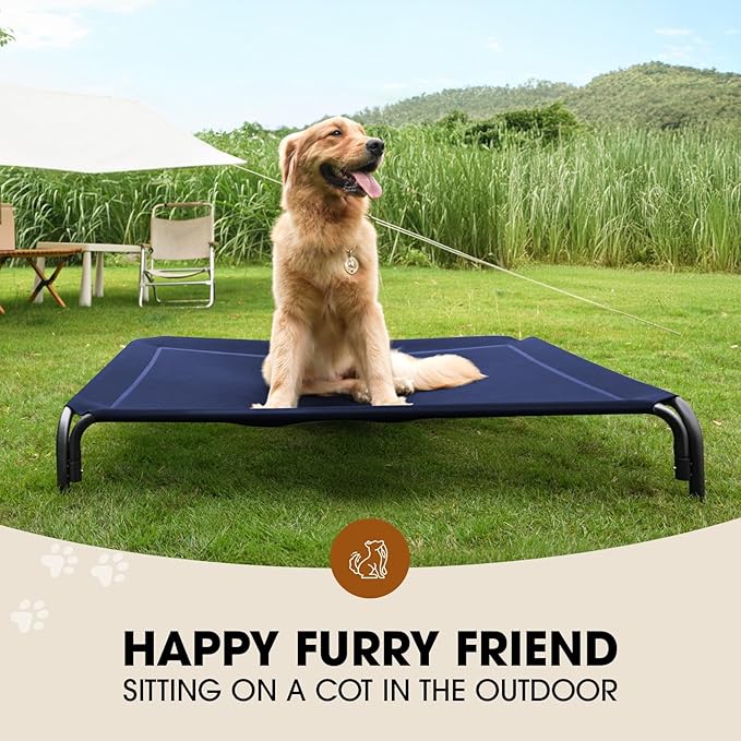 Elevated Dog Bed, Raised Outdoor Dog Bed for Large Sized Dogs, Portable Cooling Pet Cot with Breathable & Washable Mesh, Indoor & Outdoor Pet Hammock with Skid-Resistant Feet.-PawvioPets