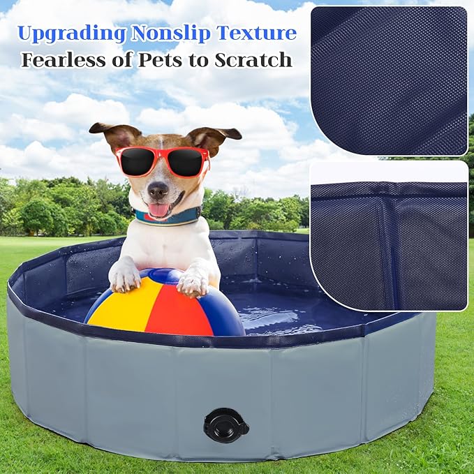 Foldable Dog Bath Swimming Pool 63'' Plastic Kiddie Pool Professional Tub Collapsible Grooming Bathtub for Pets Kids Baby and Toddler, 63 x 12 Inches Gray-PawvioPets