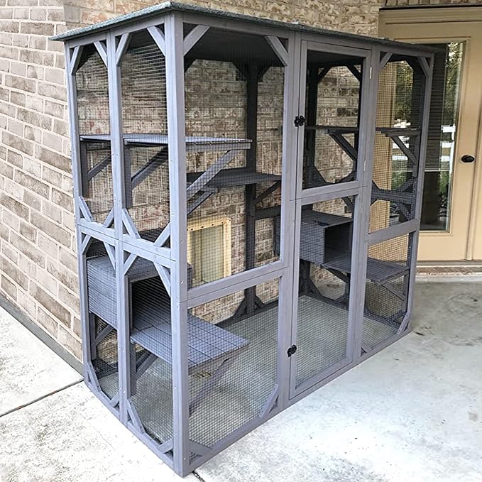 Aivituvin Catio Outdoor Cat Enclosure Large Walk in Cat Kennel Kitten Cage with Platforms and Small Houses-PawvioPets