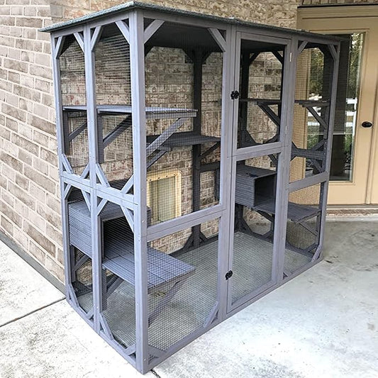 Aivituvin Catio Outdoor Cat Enclosure Large Walk in Cat Kennel Kitten Cage with Platforms and Small Houses-PawvioPets