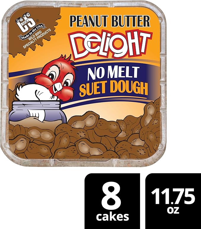 C&S Peanut Butter Delight No Melt Suet Dough, Suet Cakes for Wild Birds, 11.75 Ounces, Pack of 8-PawvioPets