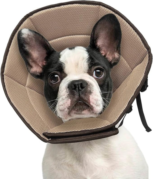 Dog Cone Collar M, Soft Cones for Large Medium Small Dogs,Adjustable Dog Cone Alternative to Stop Licking, Comfy Elizabethan Collar for After Surgery Wound Healing & Hot Spots Brown-PawvioPets