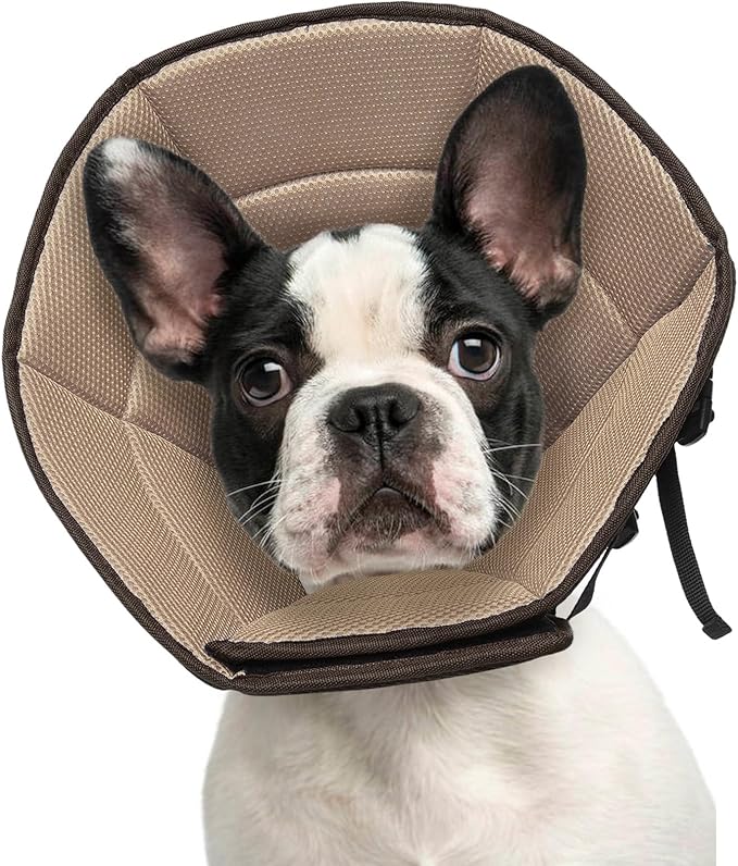 Dog Cone Collar S, Soft Cones for Large Medium Small Dogs,Adjustable Dog Cone Alternative to Stop Licking, Comfy Elizabethan Collar for After Surgery Wound Healing & Hot Spots Brown-PawvioPets