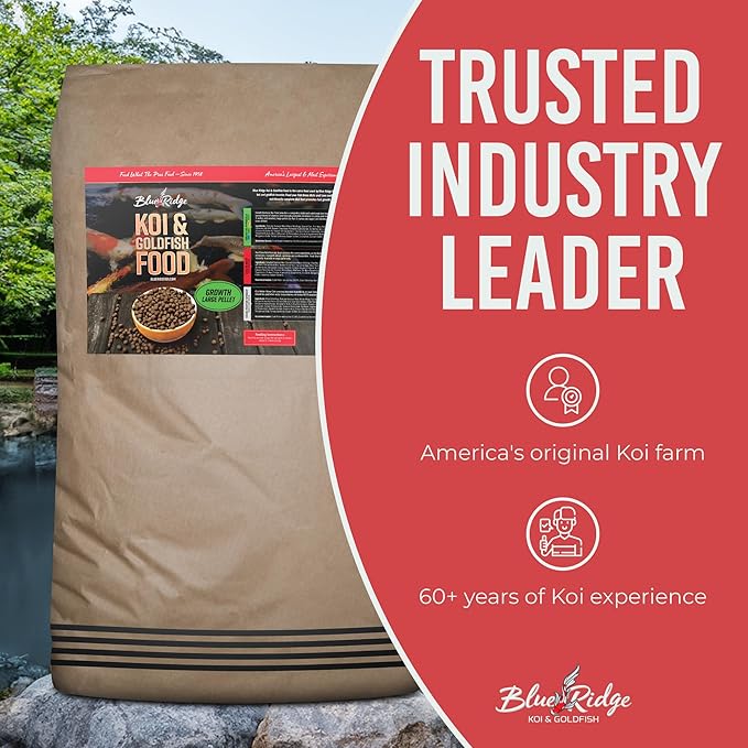 Blue Ridge Koi Fish Food 50lb - Koi Food Large 3/16" Growth Formula, Goldfish Food, Premium Fish Food for Ponds, Ponds Fish Food, Floating Pond Pellets-PawvioPets