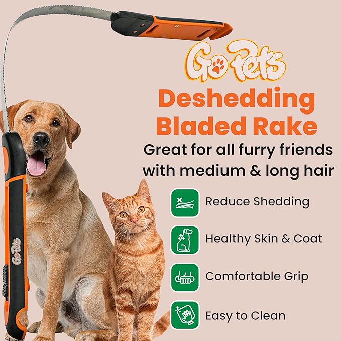 GoPets Deshedding Blade Rake, Adjustable Professional Dematting Grooming Tool, Stainless Steel Blades, Fur Removal Comb for Shedding, Comfortable Handle, Suitable for Cats & Dogs-PawvioPets
