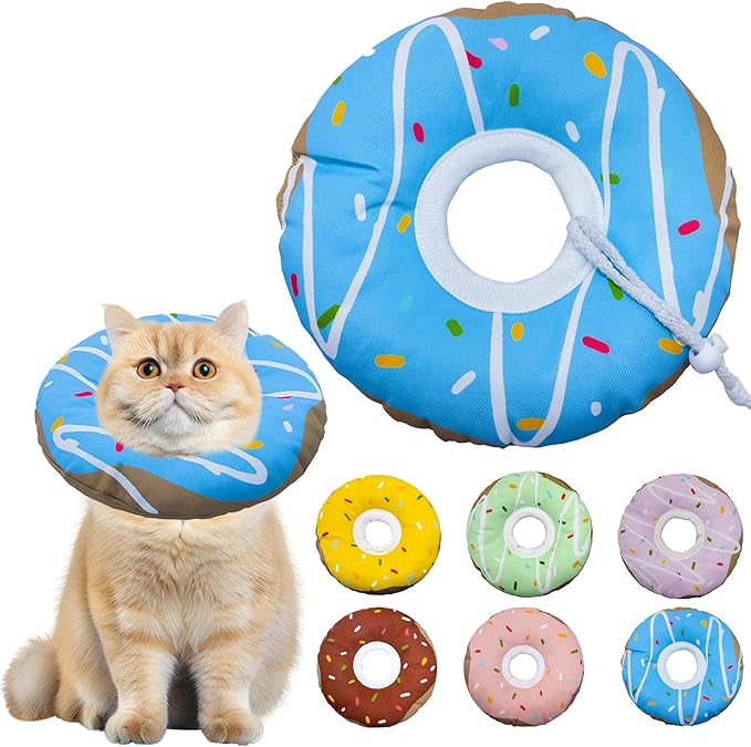 Cat Cone Collar Soft, Adjustable Cat Recovery Collar Kitten Cones to Stop Licking, Cute Donut E Collar After Surgery, Cats Neck Pillow Elizabethan Cones of Shame (Waterproof Blue, Medium)-PawvioPets