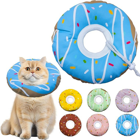 Cat Cone Collar Soft, Adjustable Cat Recovery Collar Kitten Cones to Stop Licking, Cute Donut E Collar After Surgery, Cats Neck Pillow Elizabethan Cones of Shame (Waterproof Blue, Medium)-PawvioPets