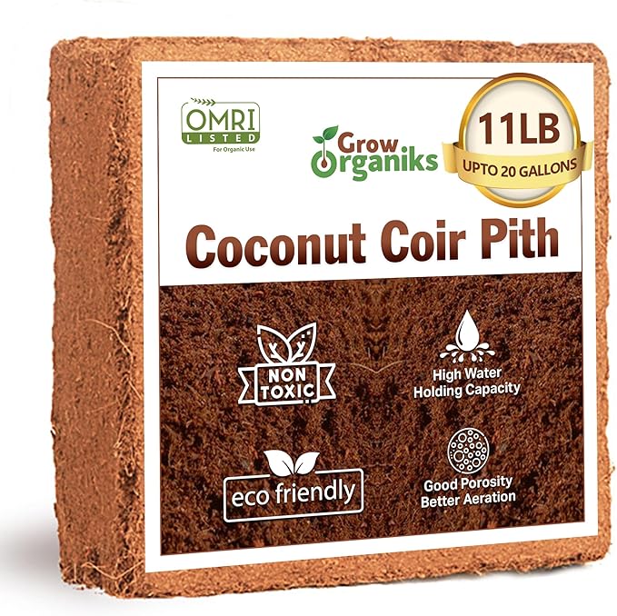 Coco Coir Pith,Coco Peat Brick/Block -11 Lbs, OMRI Listed for Organic Use, Expansion Between 70-75L,Universal Potting Substrate for All Plants & Crops-PawvioPets