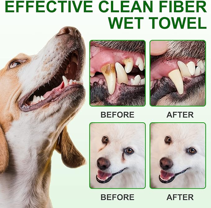 ALIVO Dental Teeth Cleaning Wipes for Dogs & Cats, Remove Bad Breath by Removing No-Rinse Dog Finger Toothbrush, Disposable Gentle Cleaning Pet Dental Care Wipes, 50pc-PawvioPets