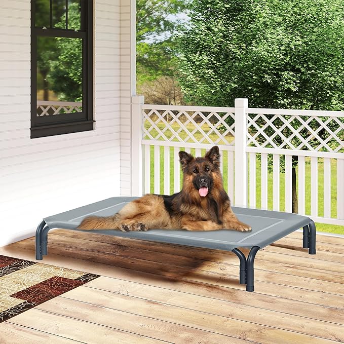 Elevated Dog Bed Raised Outdoor Dog Cot for Extra Large Dogs, Installation Requires No Tools, Frame with Washable Cooling Breathable Mesh Anti-Slip Feet, Indoor Pet Bed, Grey, 48.8 Inches-PawvioPets