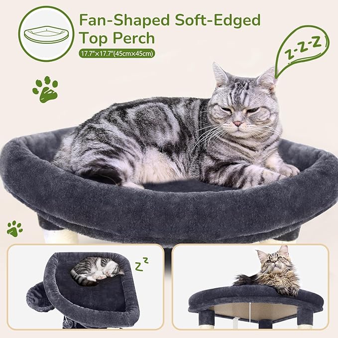 Globlazer Corner Cat Tree Tower for Indoor Cats, 51in Multi-Level Cat Condo Tower with Large Hammock, 7 Sisal Scratching Posts, Oversized Top Perch, Spacious Cat Cave, Hanging Basket, C51, Dark Grey-PawvioPets