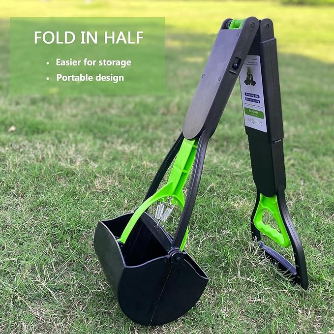 32" Pooper Scooper for Large Medium Small Dogs, Extra Long Handle Heavy Duty Poop Scoop, Foldable Dog Poop Picker Upper for Yard (Without Bag and Dispenser Attachment)-PawvioPets