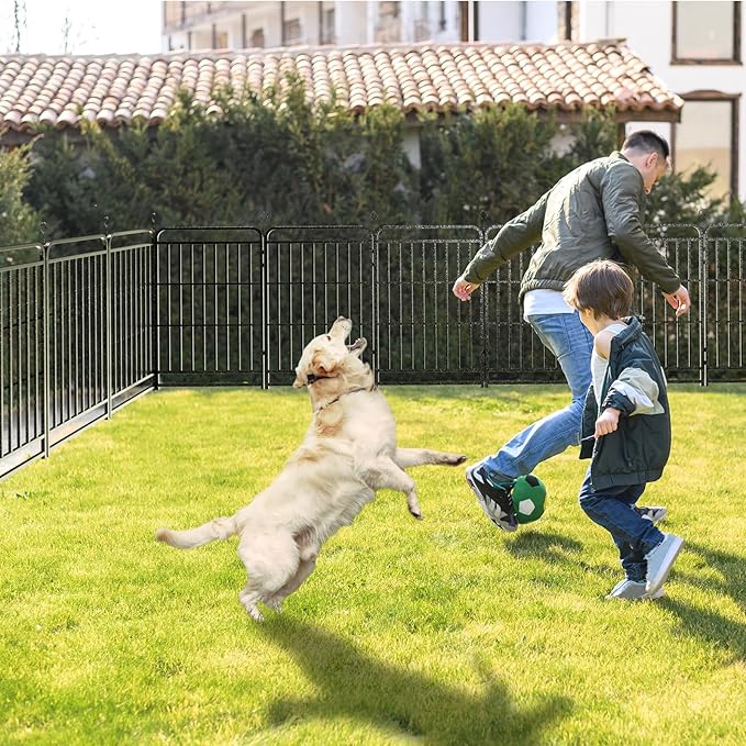 Dog Playpen Outdoor 12 Panels Heavy Duty Dog Fence 40" Height with Thick Pipe Anti-Rust with Doors Portable for RV Camping Yard, Total 27FT, 57 Sq.ft, Snowy Black-PawvioPets