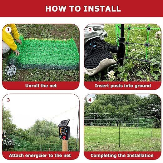 Electric Fence Netting, 164'L x 47.2" H Electric Chicken Fence Kit for Livestock, Farms, Backyards, Garden, Assembled Double Spiked Portable Electric Poultry Farm Fence-PawvioPets