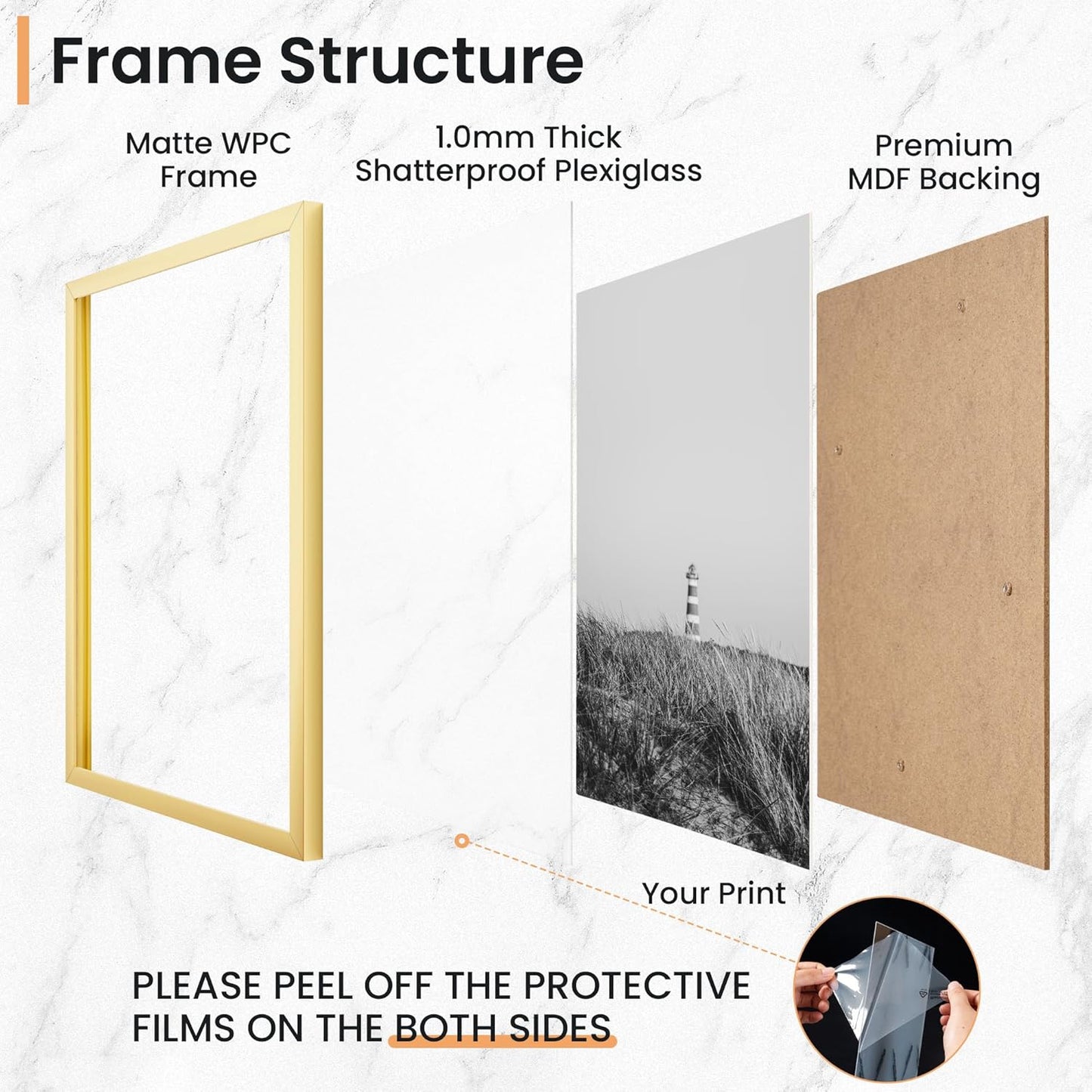 8x10 Picture Frame, Display 8x10 Photo Frames - High Definition Plexiglass - Vertical and Horizontal Display - Wall Hanging or Table Top Frame - Gold, 3 Pack