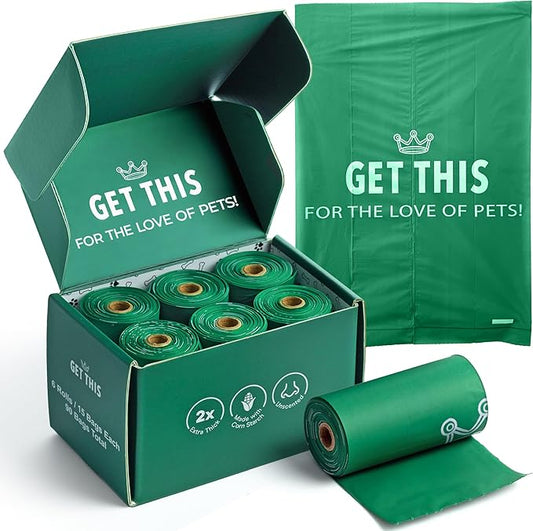 Biodegradable Dog Poop Bag - 90 Dog Waste Bags Total, Leakproof & Odor-Trapping, Durable Doggy Waste Bags – 6 Rolls (15 Pet Poop Bagі Per Roll), 13x9" Environment-friendly Potty Bags-PawvioPets
