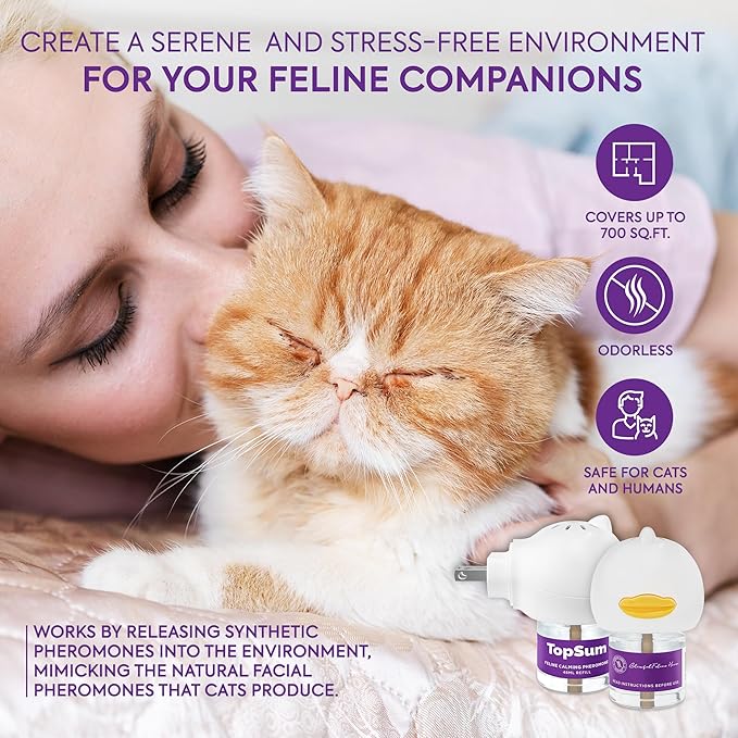 Cat Calming Diffuser Refills: Pheromone Refill for Cats, Long-Lasting 4-Month Supply, Compatible with Most Diffusers, 4 Pack (Light Purple)-PawvioPets
