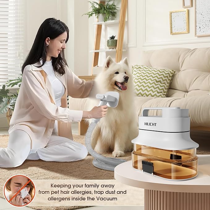 Dog Grooming Kit, Dog Hair Vacuum with Nail Clipper and 4L Dust Cup, 6 Pet Grooming Tools, Silent Pet Vacuum for Cats, Dogs and Other Animals-PawvioPets