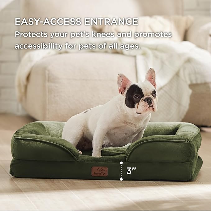 Bedsure Orthopedic Dog Bed Medium Size Dogs - Washable Medium Dog Cat Bed Waterproof, Comfort Pet Couch Sofa with Washable Removable Cover, Pets Bed with Nonskid Bottom, Moss Green, 28"-PawvioPets