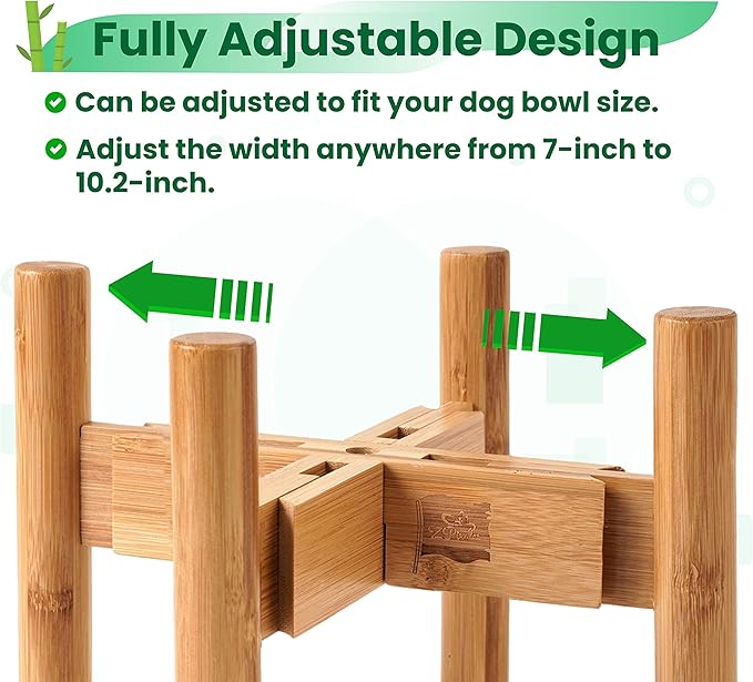 Dog Bowl Stand for Large Dogs - Raises Feeders and Bowls to 12-inch High, Expandable Sideways, Compatible to Various Sizes of Slow Feeders, Water Dishes and Fountains - Bamboo-PawvioPets