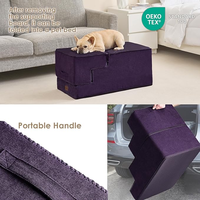 EHEYCIGA Dog Stairs for High Bed 22.5" H, 5-Step Dog Steps for Bed, Pet Steps for Small Dogs and Cats, Non-Slip Balanced Pet Ramp Indoor, Purple-PawvioPets