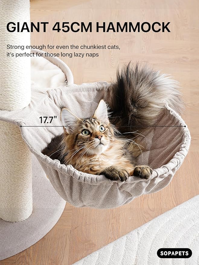 Extra Large Cat Tree for Maine Coon,65 Inches Tall Cat Tree Tower for Indoor Cats Large Adult 20 lbs,XXL Heavy Duty Luxury Sturdy Cat House with Big Hammock,Sisal Scratching Post,Condo-PawvioPets