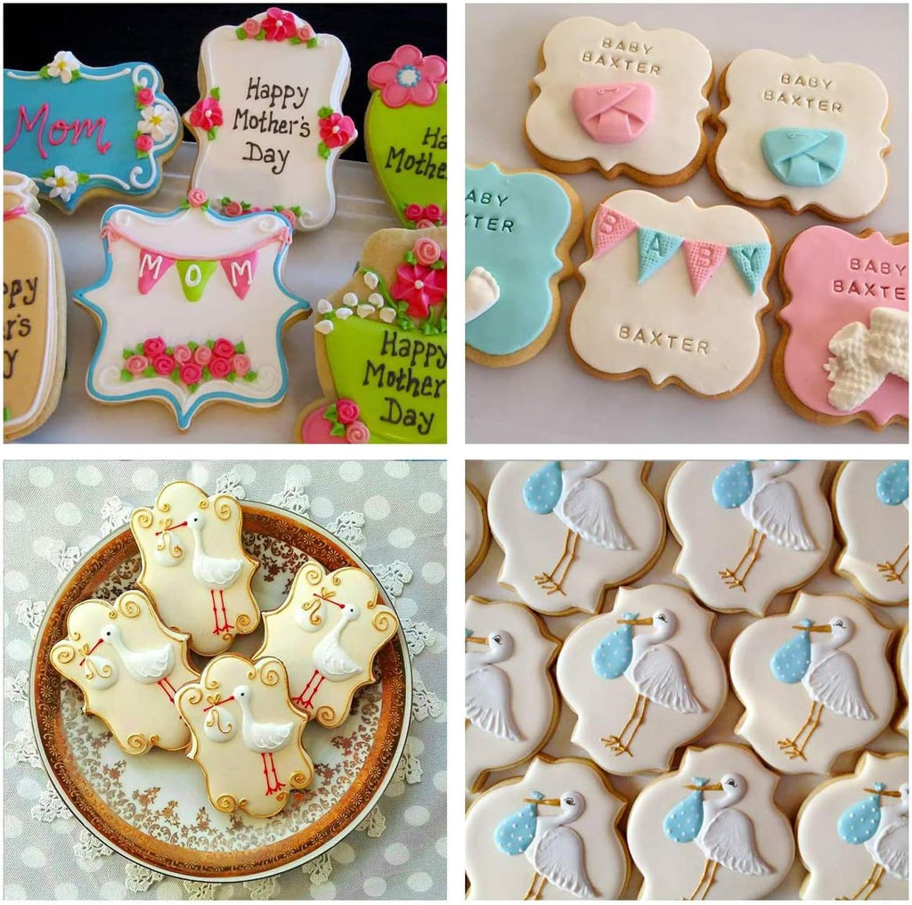 8 PCS Plaque Frame Cookie Cutters, Stainless Steel Plaque Plate Cookie Cutter Fondant Cake Decorating Tools for Birthday Wedding Baby Shower Christmas Cookies Fondant Decorations