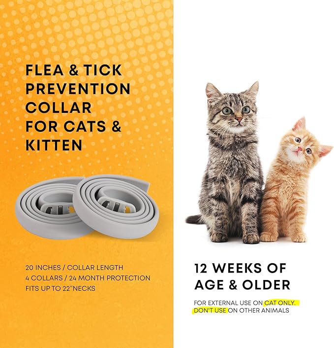 Flea and Tick Prevention Collars for Cats: Effective Pet Flea & Tick Treatment for Cats - Waterproof Adjustable Flea Tick Collars for Large & Small Cat, Outdoor Fleas Ticks Control for Kittens 4 Pack-PawvioPets