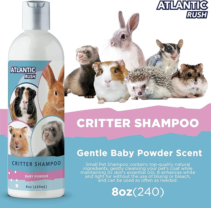 Critter Shampoo for Small Pets - 8oz Small Animal Baby Powder Scented Shampoo - Pet Shampoo for Small Critters Including Ferrets, Guinea Pigs, Rabbits, Hedgehogs, Hamsters & Sugar Gliders-PawvioPets