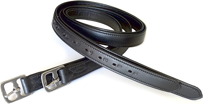 48" / 50" / 54" / 60" New 1" Super Soft English Stirrup Leathers Black/Havana (Black, 48")-PawvioPets