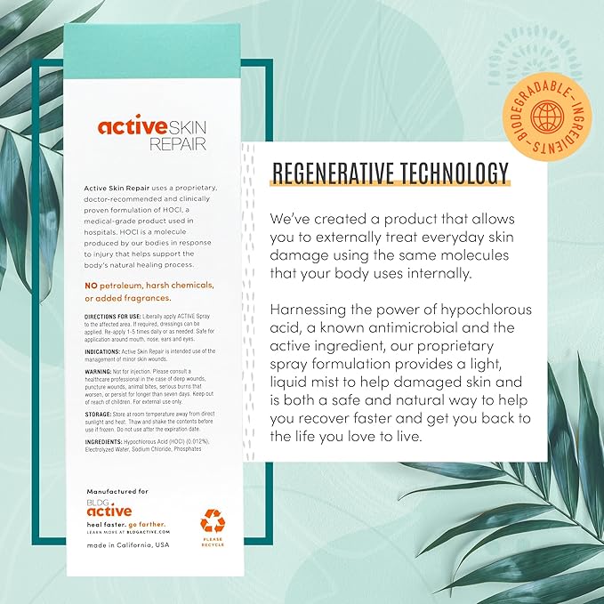 Active Skin Repair First Aid Healing Skin Spray - Natural & Non-Toxic with Hypochlorus Acid for Minor Cuts, Wounds, Scrapes, Rashes, Sunburns, & More, 3 oz-PawvioPets