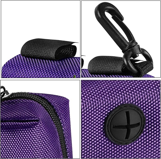 Dog Waste Bag Dispenser Pet Poop Bags Holder for Doggie Waste Bags Dispensers Soft Fabric Zipper Small Doggy Puppy Pouch for Leash Accessory Attachment with Carrier,Purple-PawvioPets