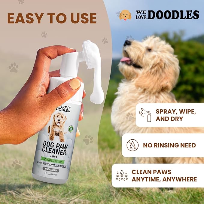 Dog Paw Cleaner (Over 100+ Feet Cleanings) No-Rinse Dog Foot Washer, Gentle and Safe Paw Cleaner for Dogs and Cats, Foam Formula, Moisturizes and Deodorizes, 150mL (Unscented) [We Love Doodles]-PawvioPets
