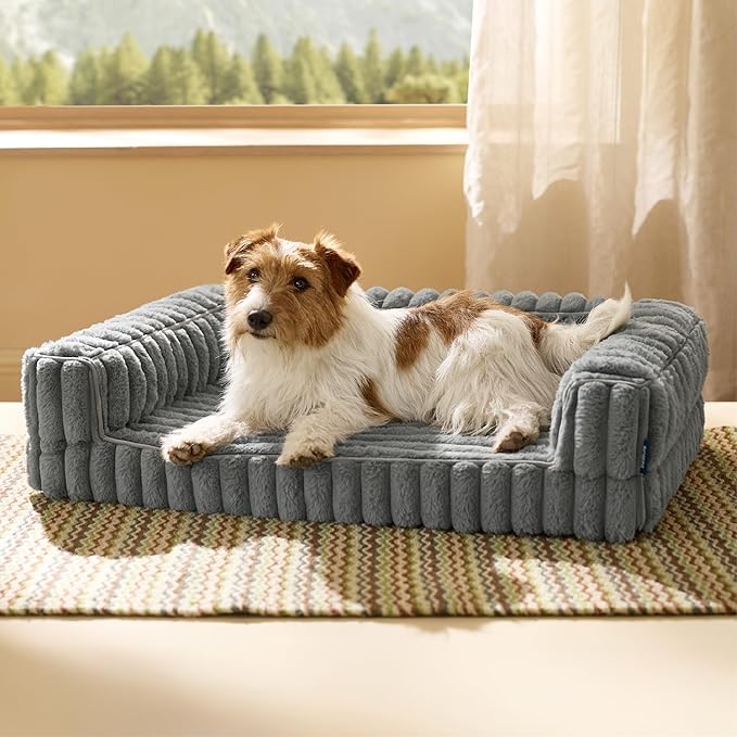 Bedsure Orthopedic Dog Bed for Medium Dogs, Waterproof Memory Foam Medium Pet Beds with Sides, Non-Slip Bottom and Egg-Crate Foam Dog Couch Sofa with Washable Removable Corduroy Cover, Grey-PawvioPets